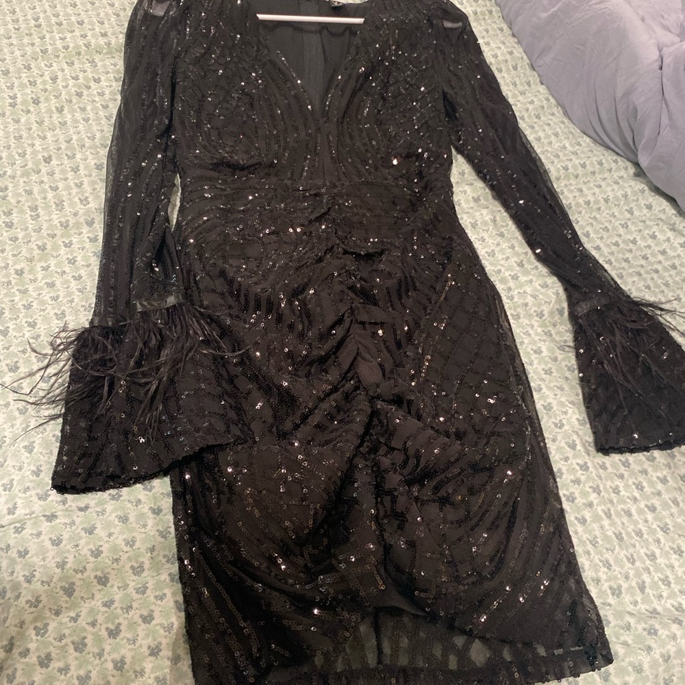 Windsor Black Sequin Long Sleeve Dress